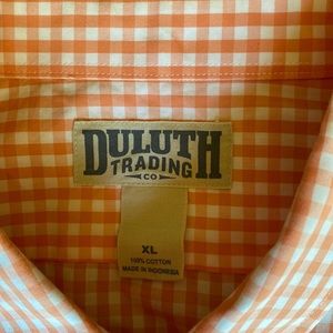 Men’s Duluth trading Company, orange, check cotton, short sleeve shirt